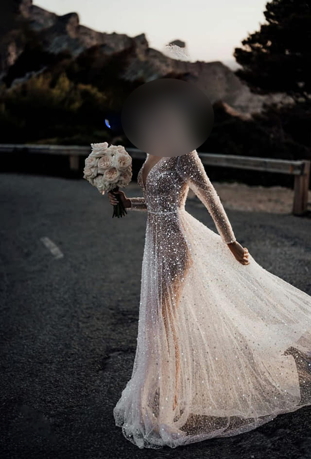 Bride pictured side-on in see-through g-string wedding dress