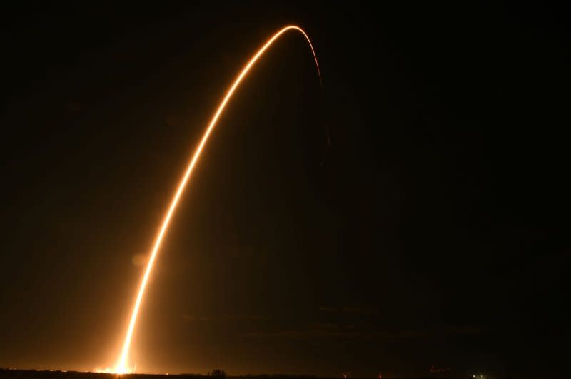 A SpaceX Falcon 9 rocket launches the Intuitive Machines' IM-1 from Launch Complex 39A at the Kennedy Space Center in Florida on February 15. Photo by Joe Marino/UPI