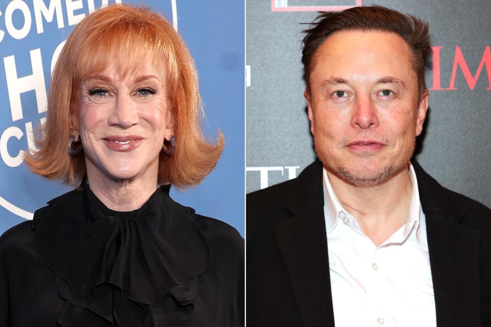 Kathy Griffin attends Cool Comedy Hot Cuisine: A Tribute to Bob Saget at Beverly Wilshire, A Four Seasons Hotel on September 21, 2022; Elon Musk attends TIME Person of the Year on December 13, 2021 in New York City.