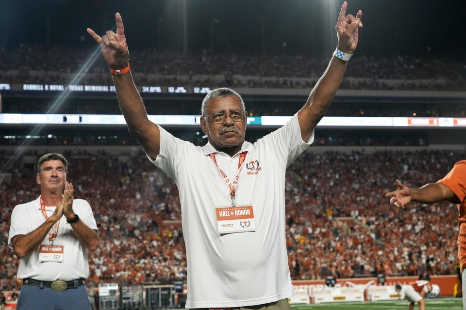 James Means was honored as a new inductee into the UT Hall of Honor during Texas' game against the Wyoming Cowboys last Saturday at Royal-Memorial Stadium. He helped integrate the Southwest Conference in the 1960s as UT's first Black athlete to compete in a SWC event.