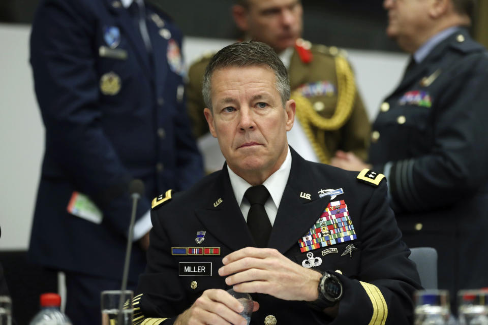 United States Army General Austin Scott Miller waits for the start a meeting of the North Atlantic Council and Resolute Support at NATO headquarters in Brussels, on Dec. 5, 2018. (Francisco Seco / AP file)