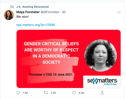 J.K. Rowling's retweet of Maya Forstater's 