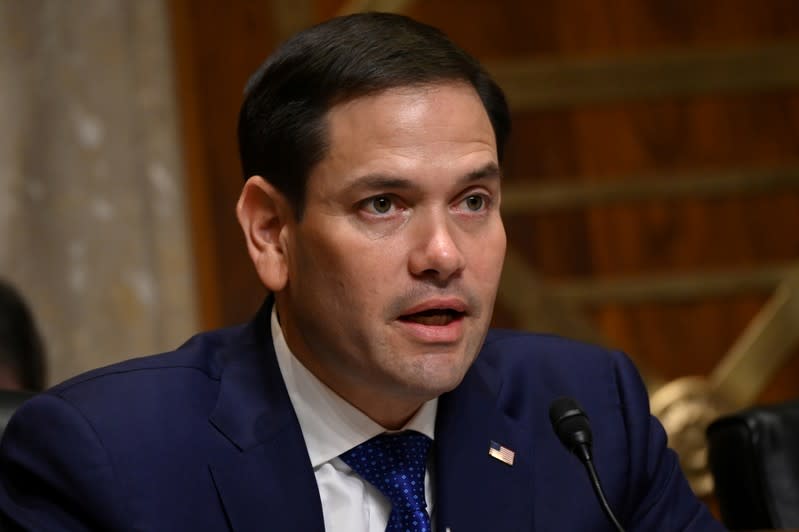 FILE PHOTO: Senator Marco Rubio (R-FL) questions U.S. Secretary of State Mike Pompeo during a Senate foreign Relations Committee hearing on the State Department budget request in Washington