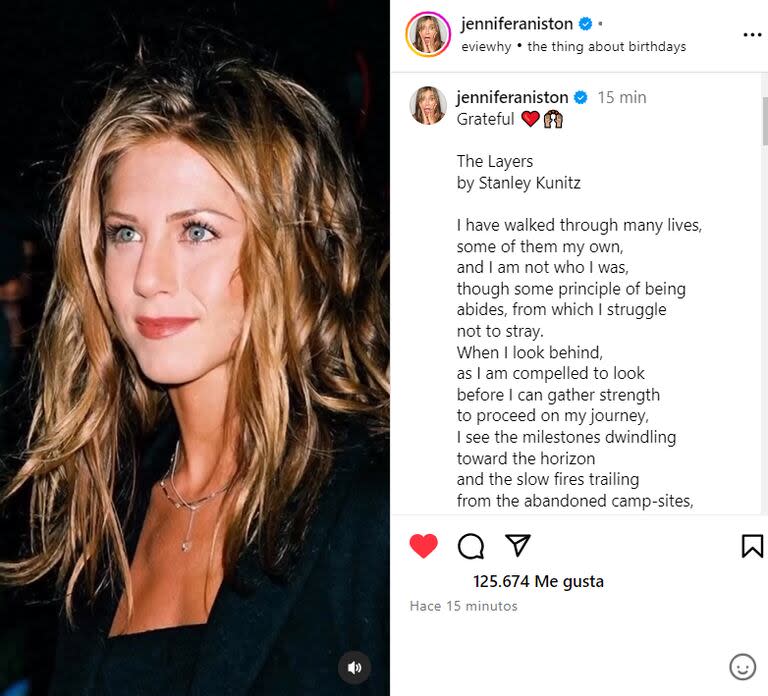 La emotiva reflexión de Jennifer Aniston