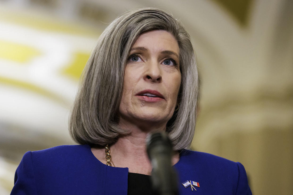 Sen. Joni Ernst, R-Iowa, speaks at the Capitol on Jan. 9, 2024. (Samuel Corum / Getty Images)