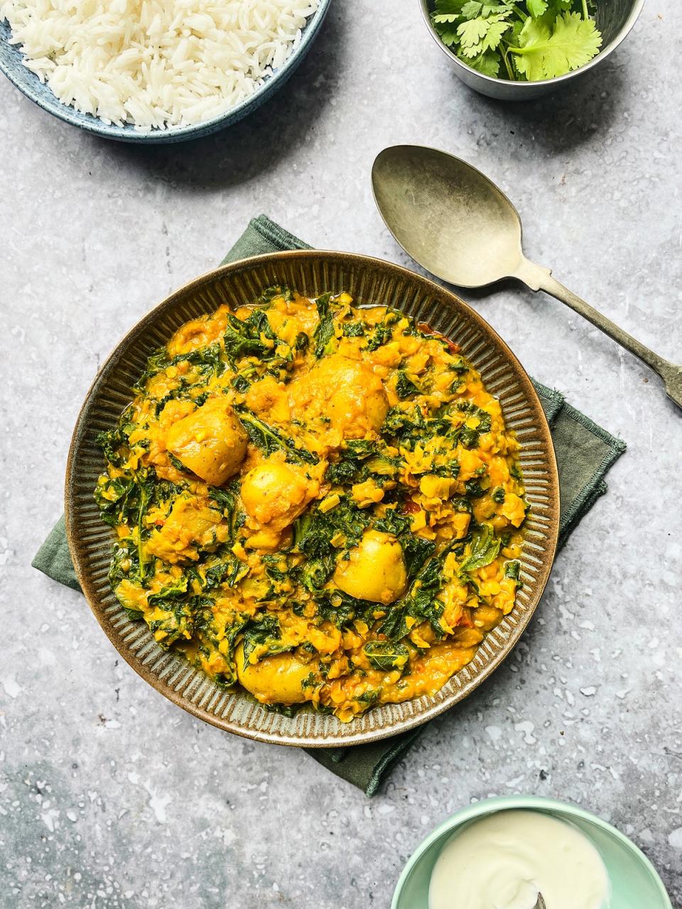 The creamy potato and kale curry is perfect for batch cooking as it can be made ahead and frozen (Discover Great Veg)