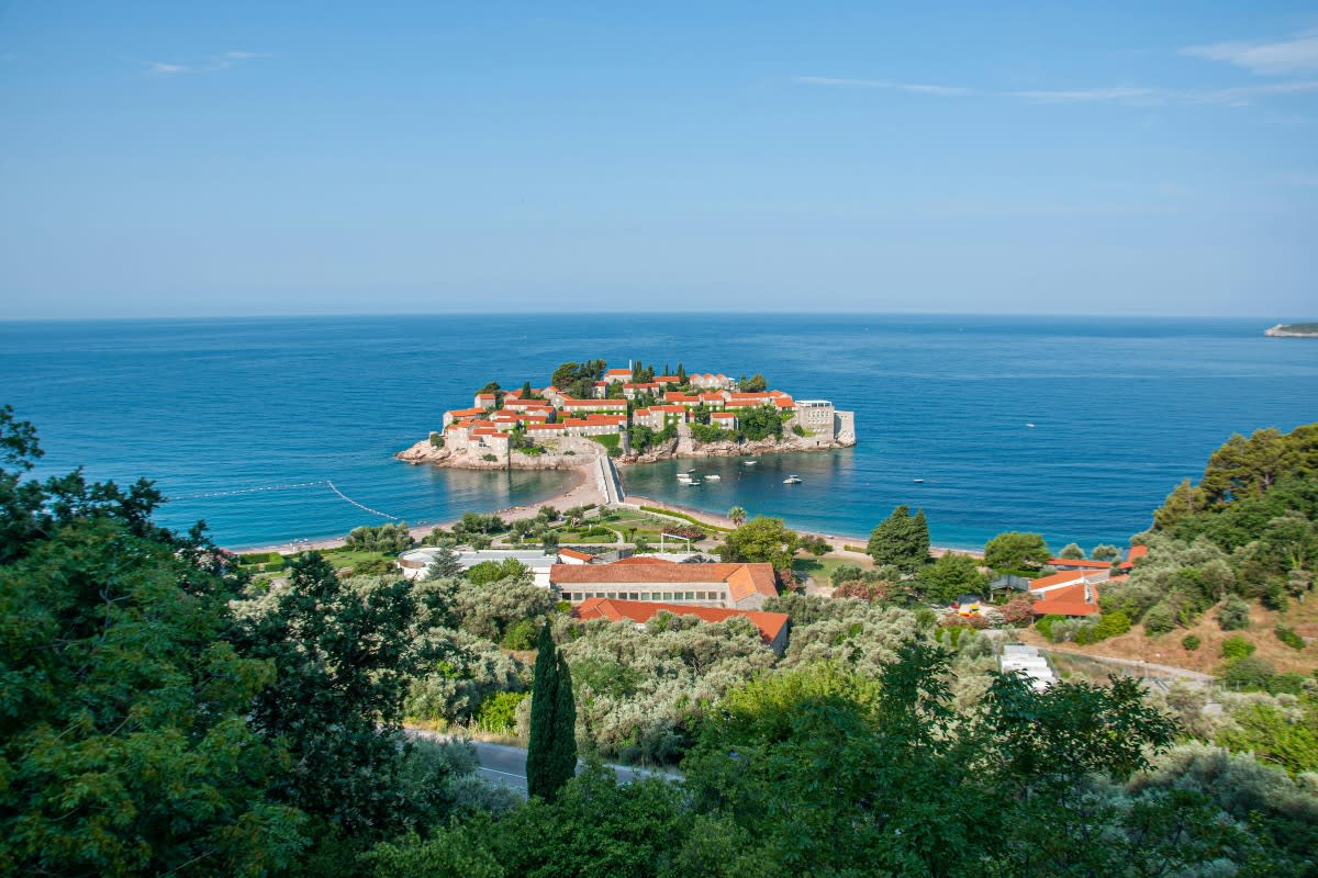 Aerial View of Sveti Stefan in Stevi Stefan Islet, Montenegro