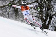 Ondrej Bank of the Czech Republic skis during the first run of the men's alpine skiing giant slalom event at the 2014 Sochi Winter Olympics at the Rosa Khutor Alpine Center February 19, 2014. REUTERS/Stefano Rellandini (RUSSIA - Tags: SPORT SKIING OLYMPICS)