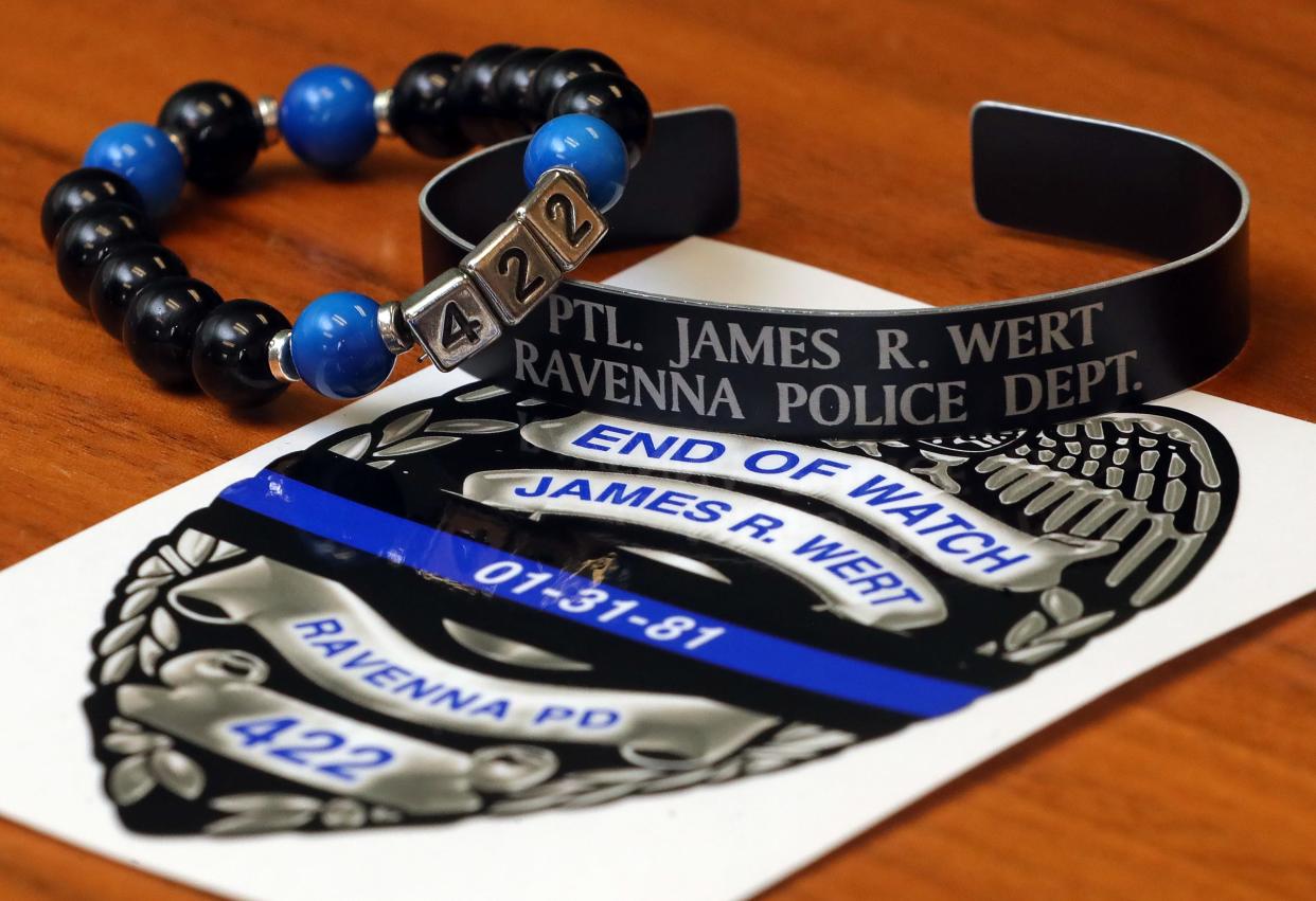 End-of-watch badge stickers will be put on Ravenna Police cruisers in remembrance of late officer James Wert.