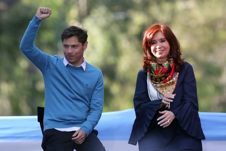 Axel Kicillof y Cristina Kirchner durante el acto en La Plata