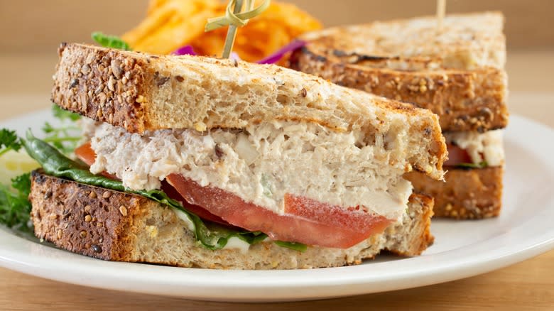 homemade tuna salad sandwich close-up