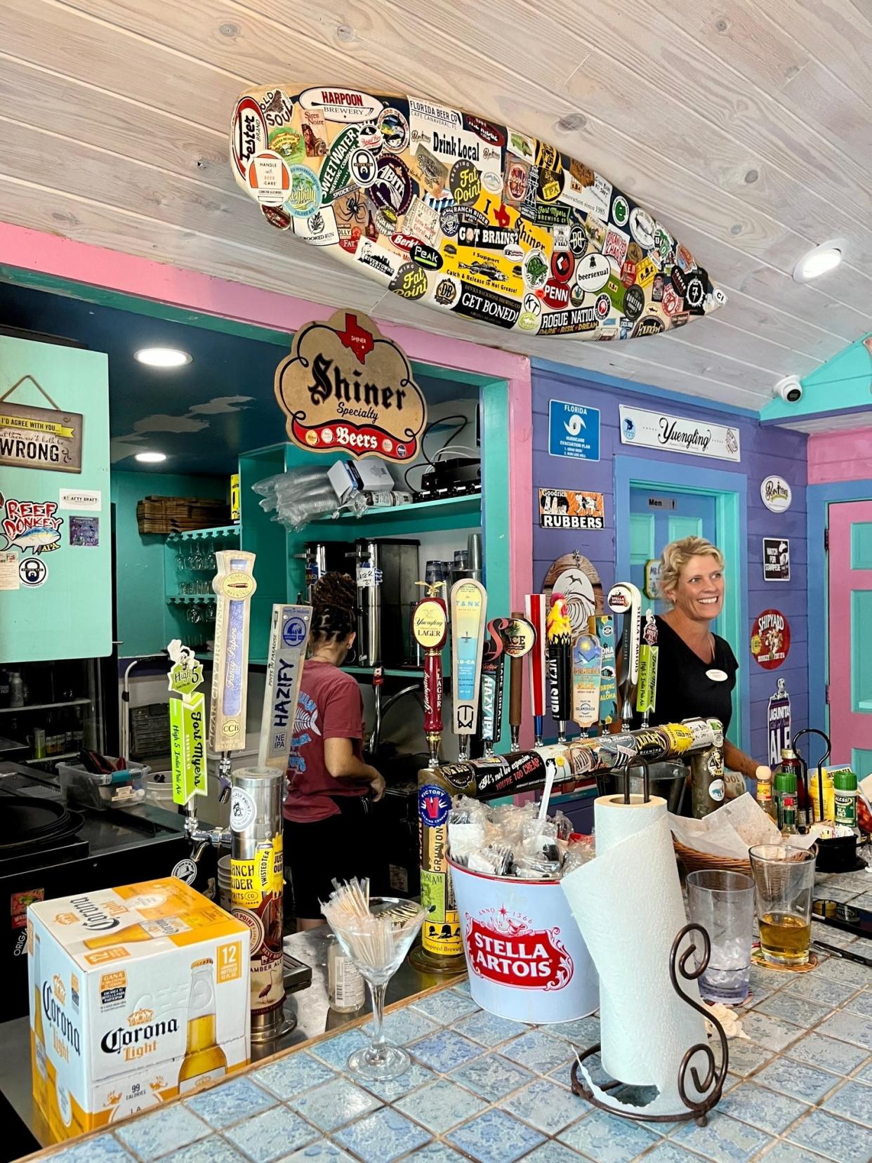 The bar at RC Otter's Island Eats on Captiva is small, bright an cheery.