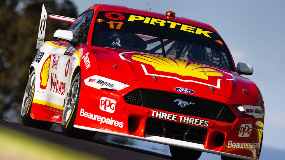 Scott McLaughlin is seen here driving his Ford Mustang during Bathurst 1000 practice.