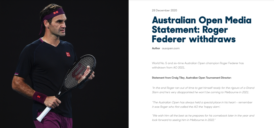 網球, 澳洲網球公開賽, 費達拿, 梅利, 新型肺炎