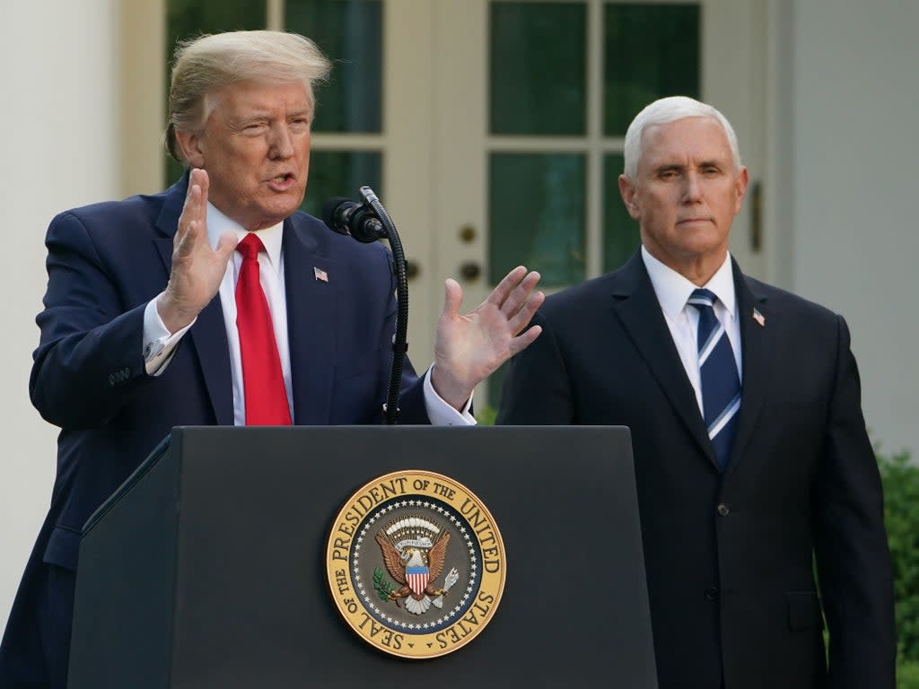 Former president Donald Trump and former vice president Mike Pence in April 2020 (AFP via Getty Images)