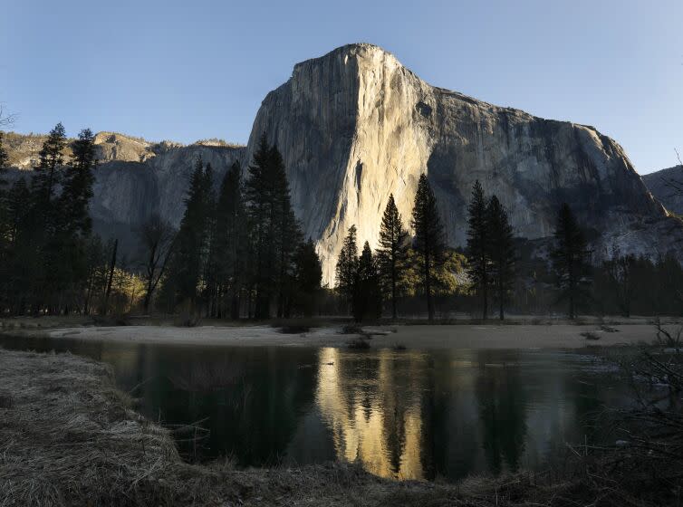 YOSEMITE NATIONAL PARK, CA - APRIL 11: Yosemite National Park is closed to visitors due to the coronavirus, Covid 19. El Capitan at sunrise on April 11, 2020. Animals roam the park without having to worry about crowds of people. Madera County on Saturday, April 11, 2020 in Yosemite National Park, CA. (Carolyn Cole / Los Angeles Times)