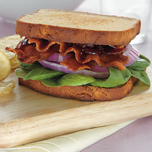 Bacon, Spinach, and Red Onion Sandwiches with Raspberry-Chipotle Mustard