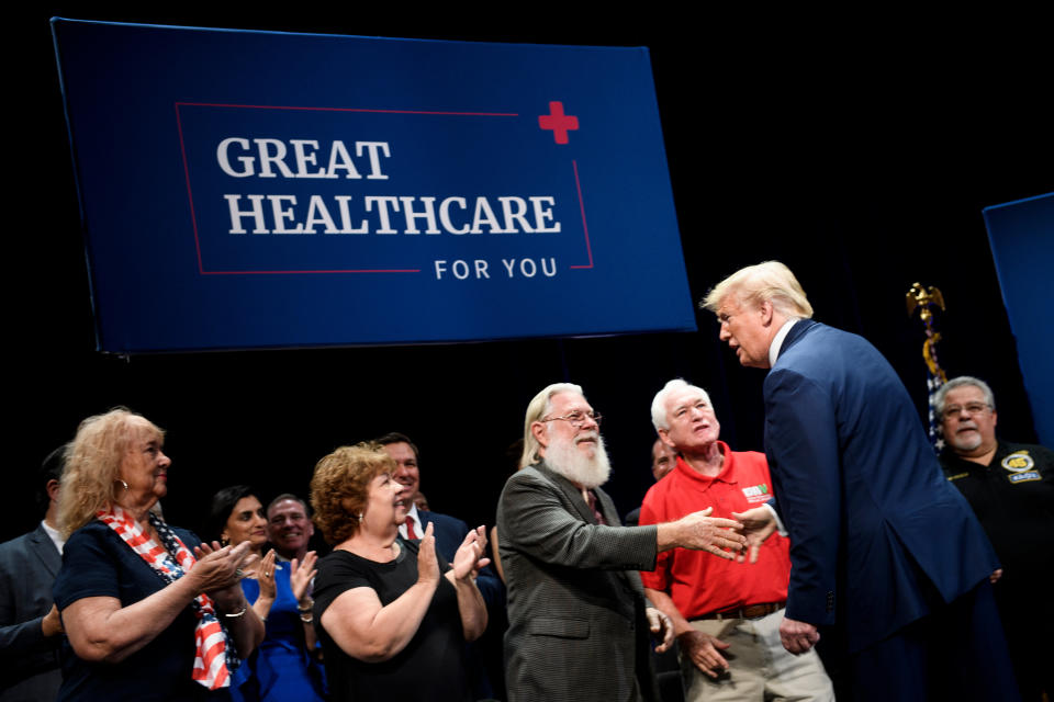 US President Donald Trump arrives for an executive order signing regarding Medicare at Sharon L. Morse Performing Arts Center October 3, 2019, in The Villages, Florida. (Photo by Brendan Smialowski / AFP) (Photo by BRENDAN SMIALOWSKI/AFP via Getty Images)