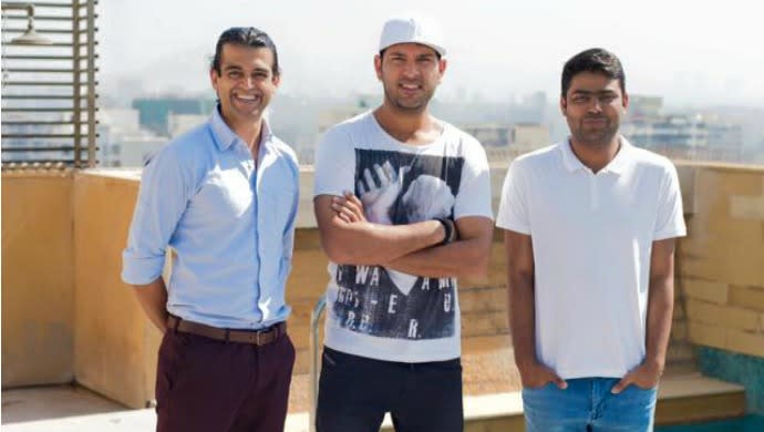 Rahul Yadav (L) with Yuvraj SIngh (C) and Azeem Zainulbhai 