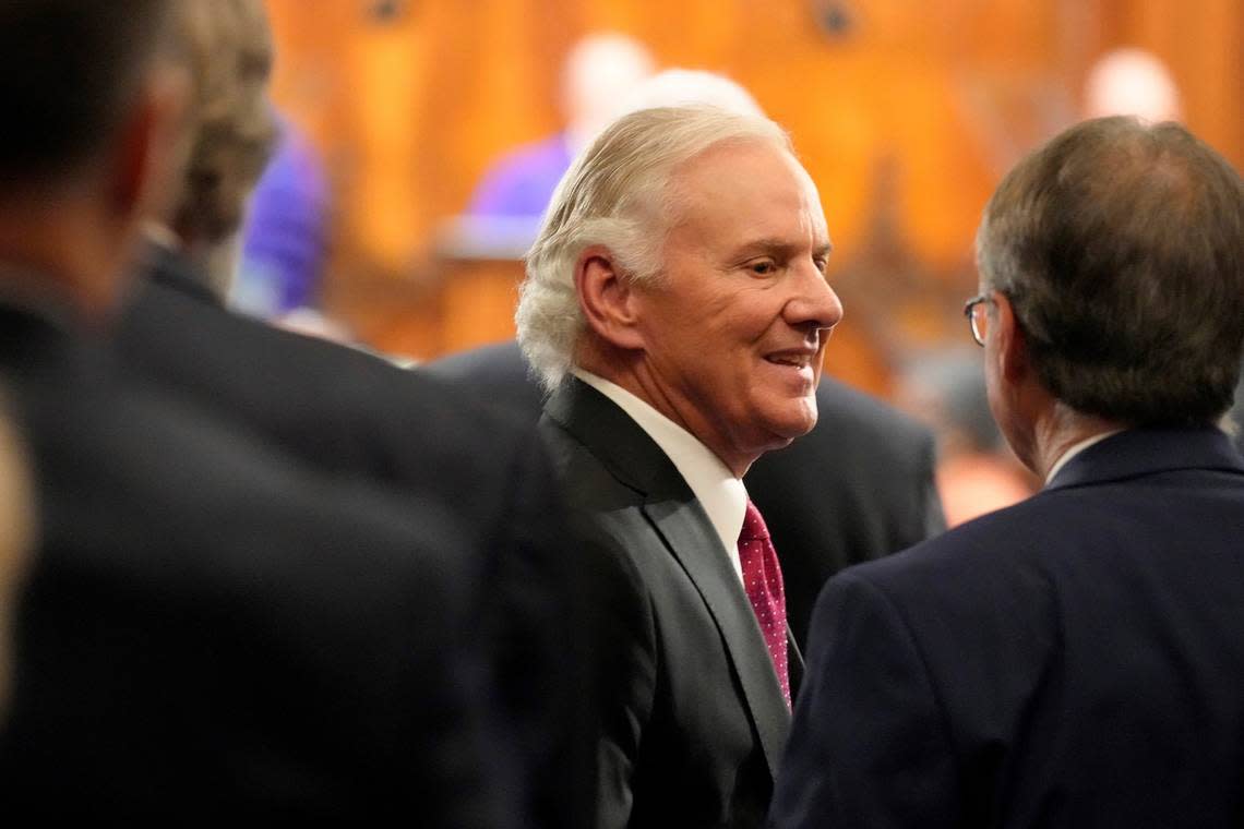 South Carolina Gov. Henry McMaster prepares to enter the House chamber ahead of his State of the State address on Wednesday, Jan. 25, 2023, in Columbia, S.C. (AP Photo/Meg Kinnard)
