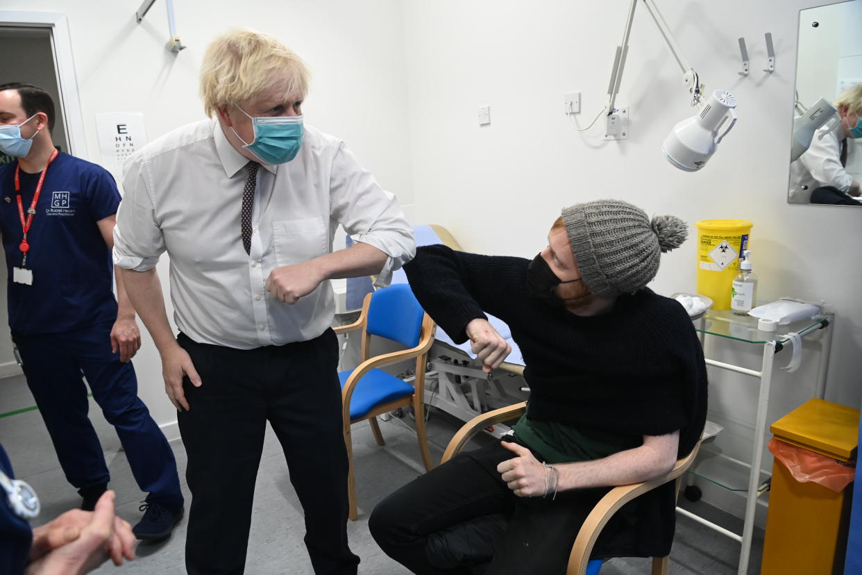 Boris Johnson visits Lordship Lane Primary Care Centre in London, England.