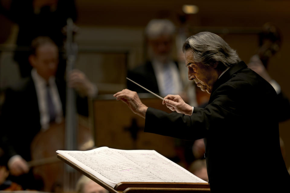Riccardo Muti, musical director of the Chicago Symphony Orchestra conducts the orchestra and chorus in Beethoven's "Missa Solemnis" in D Major, Op. 123, Sunday, June 25, 2023, in Chicago. Sunday marked the last performance by Muti, 81, in Orchestra Hall during his 13 year tenure. (AP Photo/Charles Rex Arbogast)