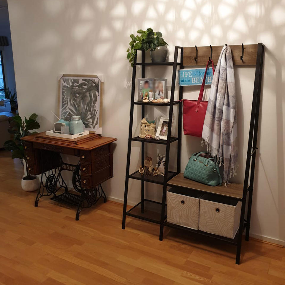 kmart entryway storage shelf unit at home