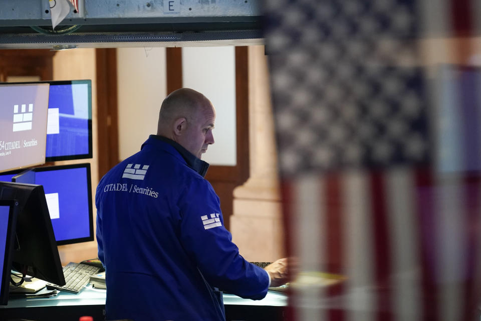 FILE - Traders work on the floor at the New York Stock Exchange in New York, Wednesday, June 14, 2023. (AP Photo/Seth Wenig, File)