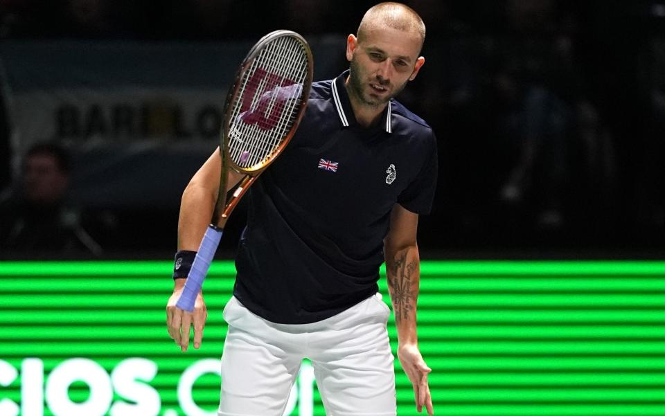 Great Britain's Dan Evans reacts during his match against Argentina's Francisco Cerundolo