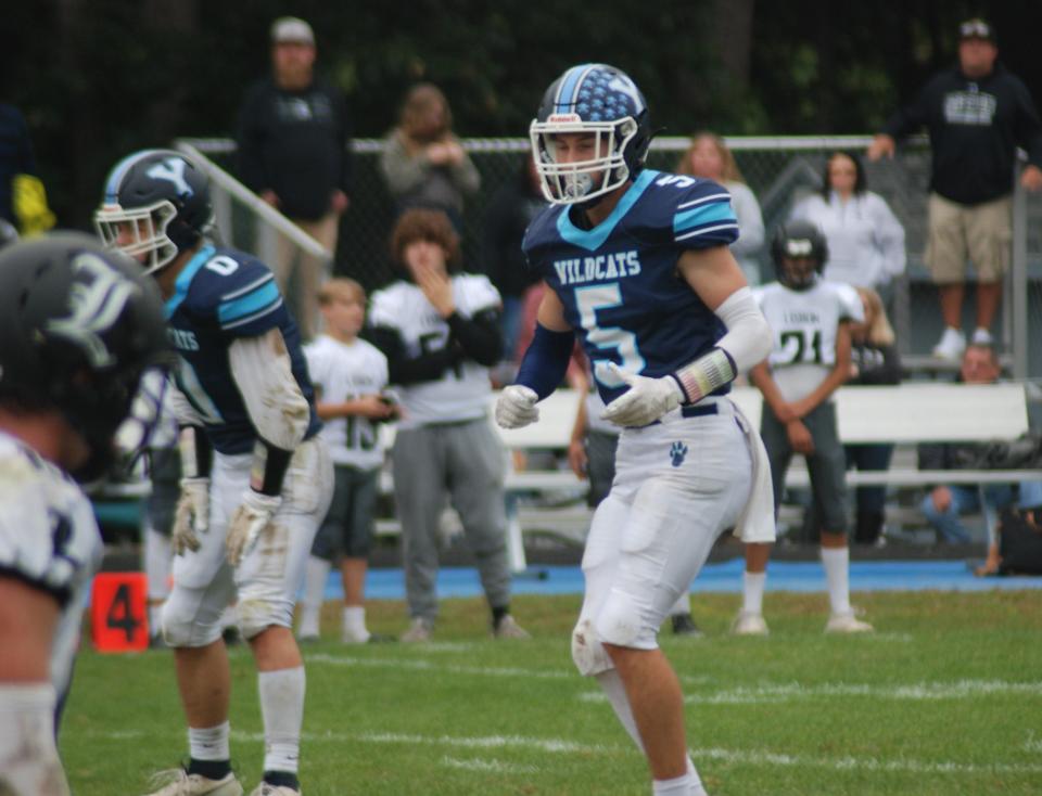 York senior Brody Gullison, seen here earlier this season against Lisbon, had three rushing touchdowns in York's 30-27 loss to Cape Elizabeth on Friday.