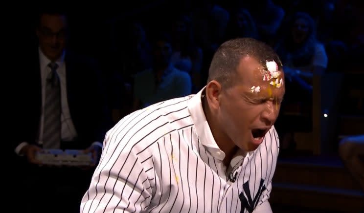 Alex Rodriguez smashed an egg on his head on television, and had a lot of fun doing it. (Youtube)