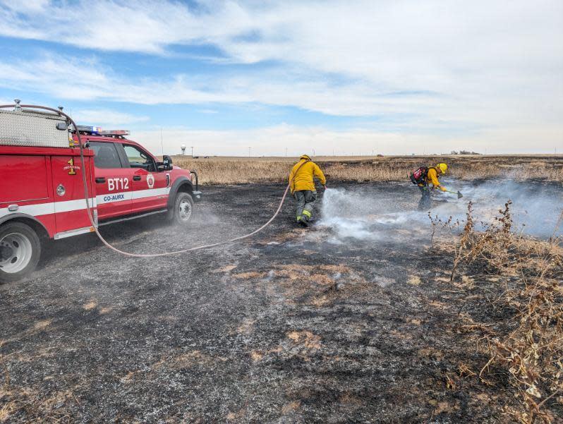 Aurora Fire Rescue said two farms and the homes there were saved from a large grass fire in Arapahoe County Sunday night. (Aurora Fire Rescue)