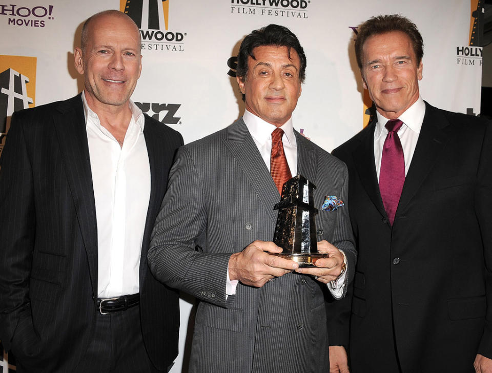 2010 Hollywood Awards Bruce Willis Sylvester Stallone Arnold Schwarzenegger