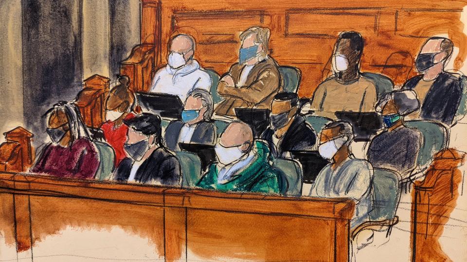 A sketch shows jurors in the courtroom during Ghislaine Maxwell’s trial (AP)