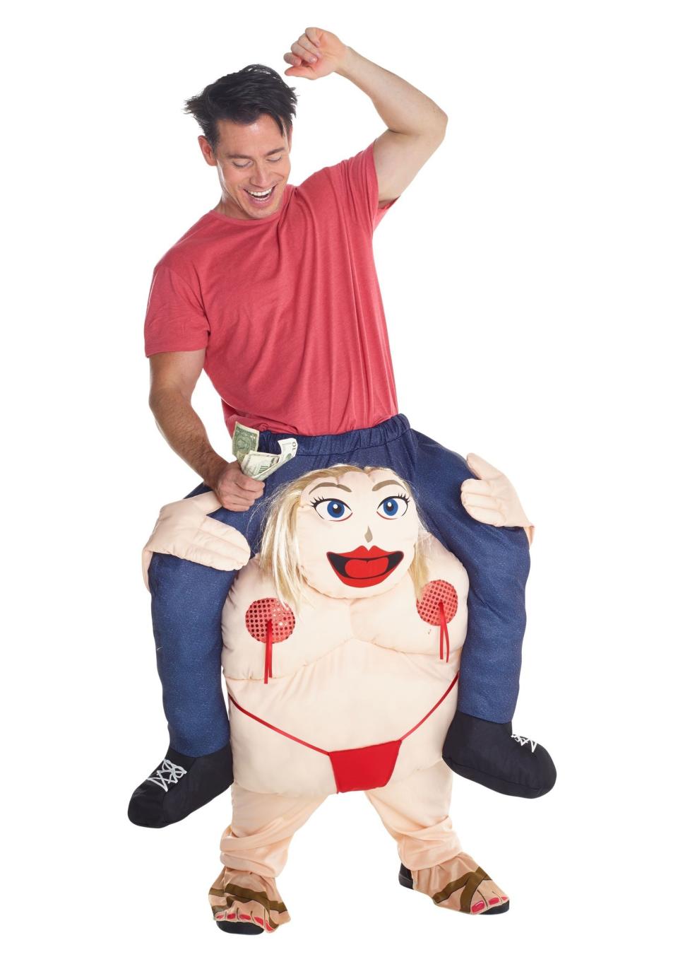 Forget that old saw about the eyes being the window to the soul. It's Halloween costumes that really prove a person's true personality. And the person&nbsp;who shows up with the <a href="https://www.halloweencostumes.com/adult-stripper-piggyback-costume.html" target="_blank">Piggyback Stripper</a> is telling the world, "I am a sensitive, loving human who only wants to make the world a better place for future generations." OK, fools, let's make it rain!