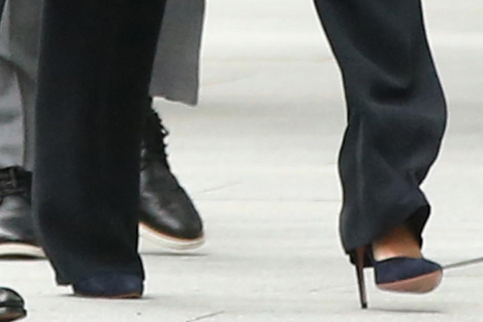 A closer view of Meghan Markle’s heels. - Credit: Christopher Peterson/Splash News