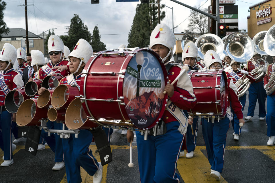 The Los Angeles Unified School District All District High School Honor Band participate in the Kingdom Day Parade in Los Angeles, Monday, Jan. 16, 2023. After a two-year hiatus because of the COVID-19 pandemic, the parade, America's largest Martin Luther King Day celebration returned. (AP Photo/Richard Vogel)