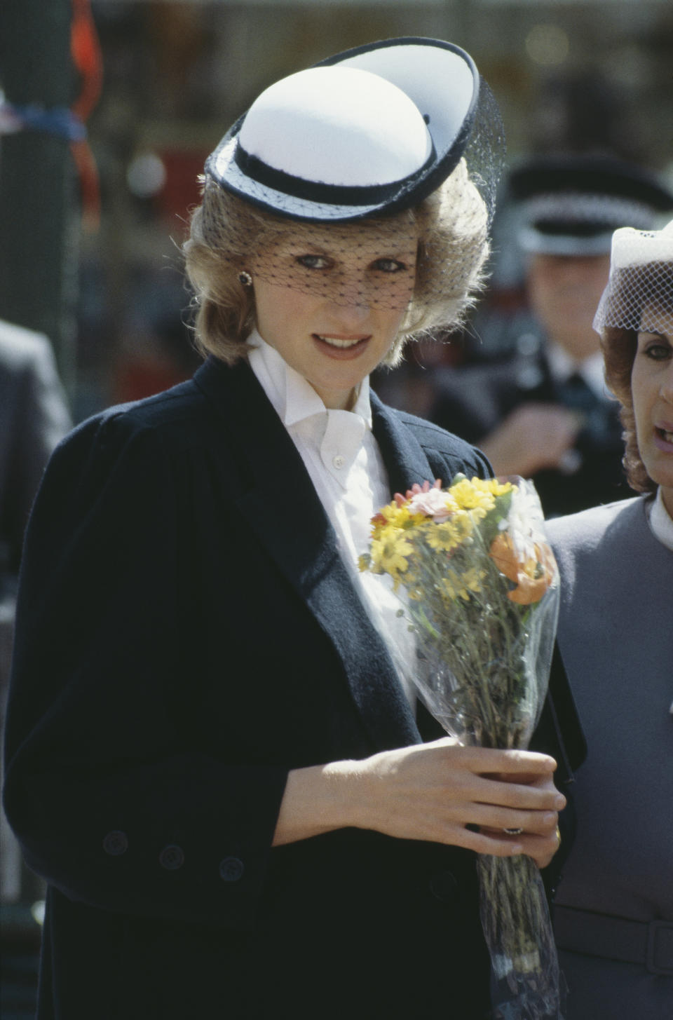 Diana, Princess of Wales  (1961 - 1997) during a visit to Chester and Warrington, UK, May 1984. She is wearing a Jan Van Velden coat and a hat by Frederick Fox.  (Photo by Terry Fincher/Princess Diana Archive/Getty Images)