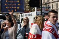 <p>Pro Brexit supporters flooded the streets of Westminster (GETTY) </p>