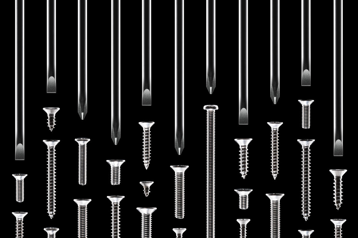 Screwdrivers Aimed at Many Different Types of Screws on Solid Black Background, Amazon screwdriver kit