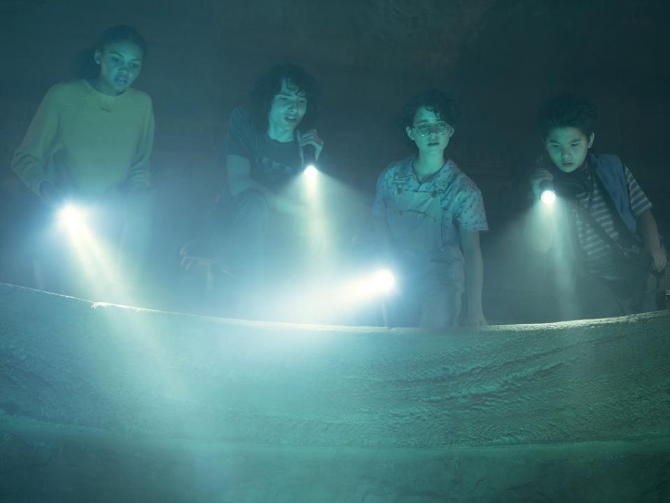 Celeste O’Connor (Lucky), Finn Wolfhard (Trevor), Mckenna Grace (Phoebe) and Logan Kim (Podcast)  in ‘Ghostbusters: Afterlife’ (Sony Pictures)