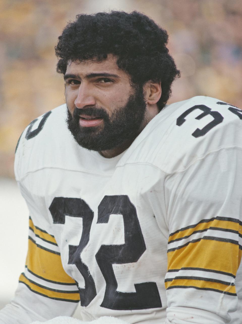 Steelers Hall-of-Famer Franco Harris dies aged  72. Franco Harris #32,  Running back for the Pittsburgh Steelers during the NFL/AFC Divisional playoff game on 19 December 1976 at the Memorial Stadium, Baltimore, Maryland, United States. The Steelers won the game 40 - 14.