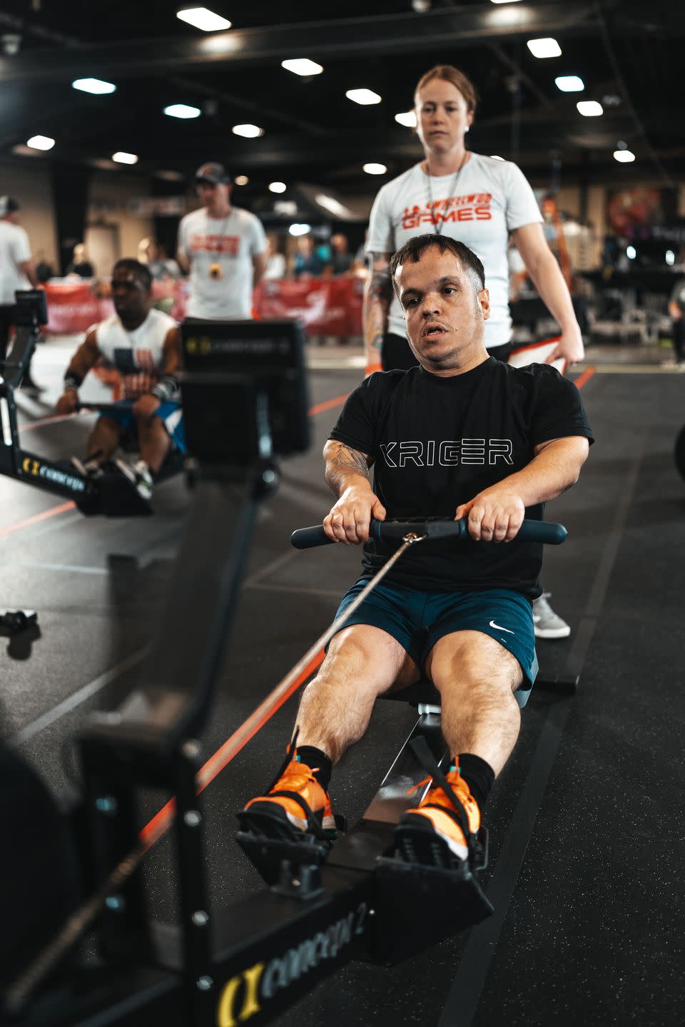 a man on a rowing machine