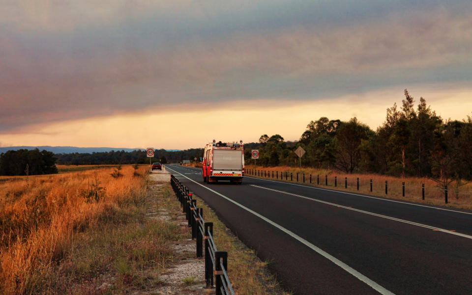 Pictured: A Rural Fire Service, fire and rescue vehicle responds to bushfire warning. Image: Getty