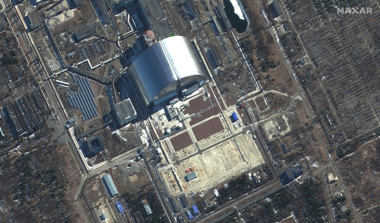 Satellite image of Chernobyl Nuclear Power Plant in Ukraine. (Maxar Technologies).