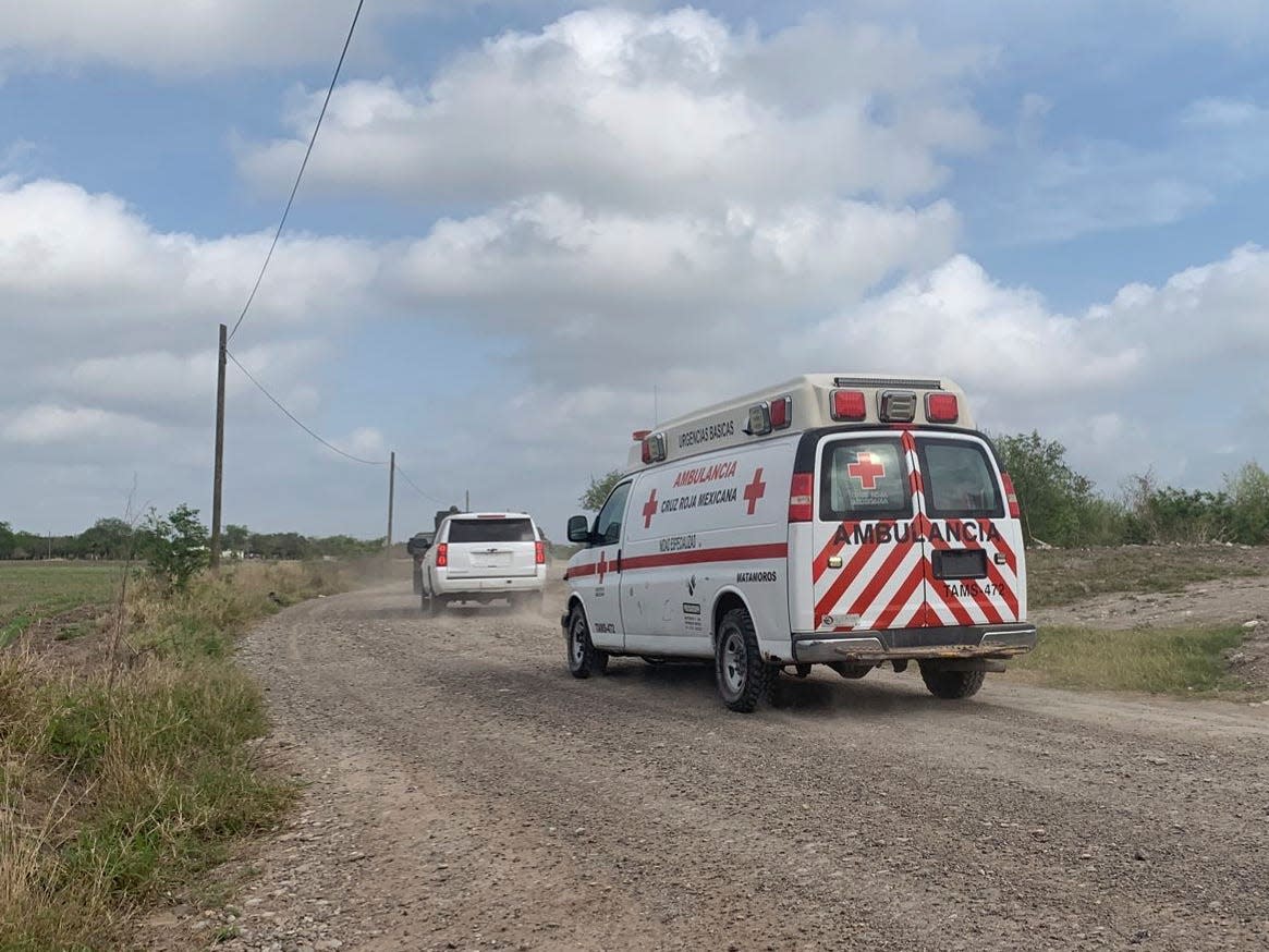 A Mexican Red Cross ambulance transports two Americans found alive after their abduction in Mexico last week, in Ejido Longoreno, on the outskirts of Matamoros, Mexico, Tuesday, March 7, 2023.