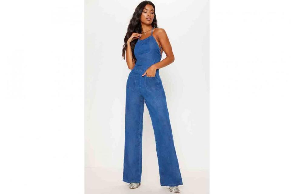 Dark Wash 70's Tie Back Jumpsuit