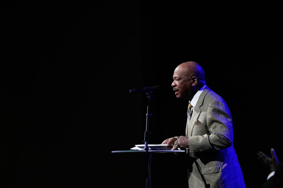 Willie Gary speaks during the funeral for David L. Anderson, a life-long resident of Martin County and the namesake of Martin County middle school on Saturday, Jan. 15, 2022, at Christ Fellowship Church in Martin County. Anderson was the first Black member of the Martin County School Board and earned the title of the longest serving school board member in the state of Florida with 32 years. 