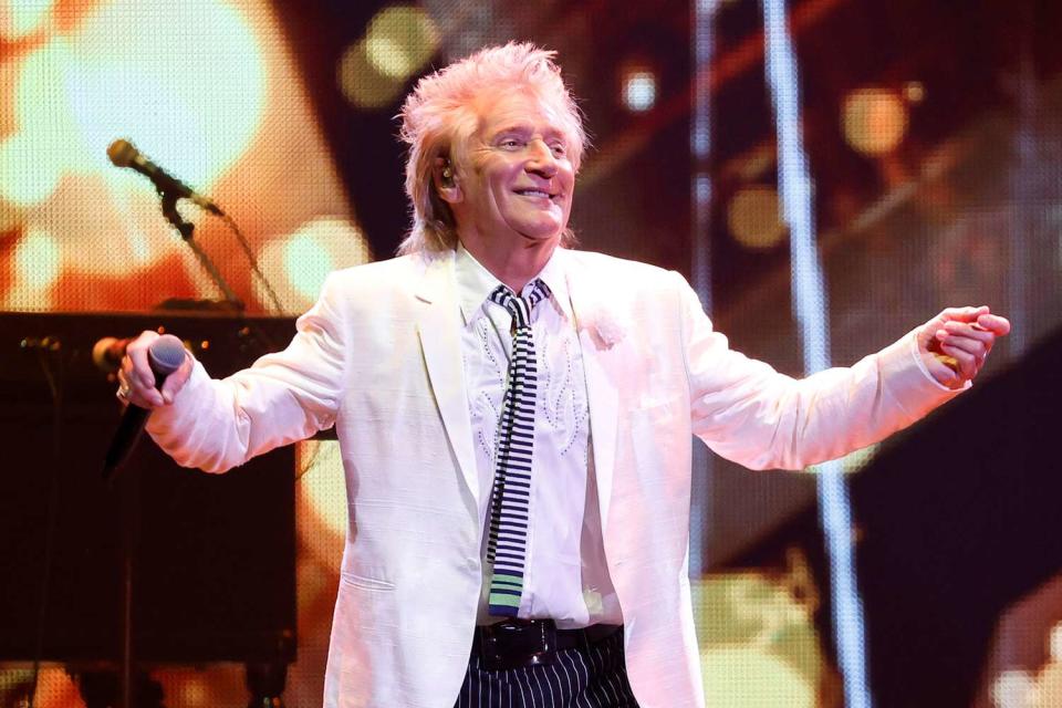 Singer Rod Stewart performs at Bridgestone Arena on July 05, 2022 in Nashville, Tennessee.