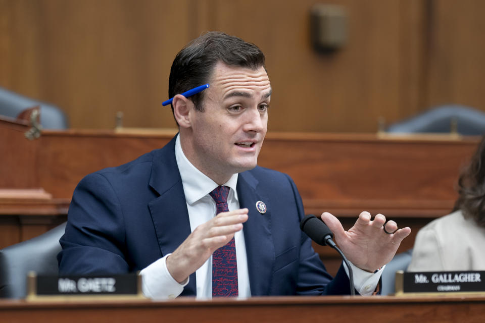 FILE - Rep. Mike Gallagher, R-Wis., speaks during a hearing at the Capitol in Washington, July 18, 2023. The surprise retirement of a GOP congressman in a solidly Republican Wisconsin congressional district has potential candidates weighing a run, even as a former state lawmaker quickly jumped into the race. U.S. Rep. Mike Gallagher announced Saturday that he won’t run for a fifth term representing the 8th Congressional District in northeast Wisconsin. Just hours after the announcement his retirement, former state Sen. Roger Roth, of Appleton, announced his candidacy. (AP Photo/J. Scott Applewhite)